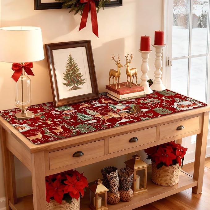 iCasso Christmas Desk Mat,Aesthetic Large Mouse Pad with Stitched Edges, Anti-Slip Big Mousepad for Desktop Decoration for Women Home (Red)