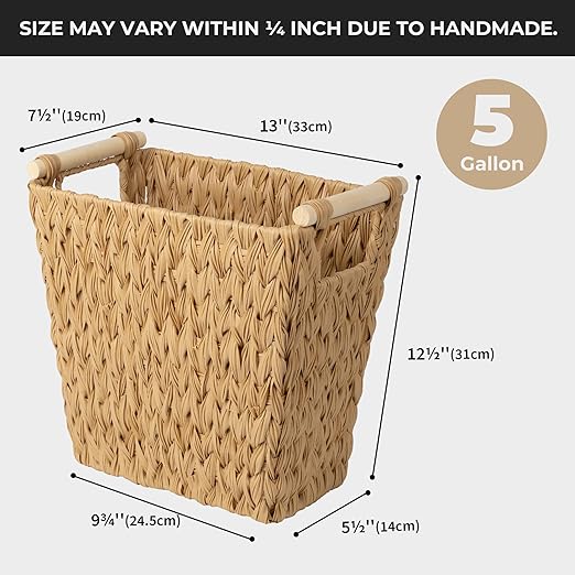GRANNY SAYS Bathroom Wastebasket, Wicker Trash Can with Handles, Waterproof Bathroom Trash, Decorative Wastebasket for Bedroom, 2-Pack