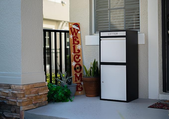 Package Delivery Boxes for Outside, Extra Large Capacity Modern Mailbox, Outdoor Freestanding Porch Box for Package (Black and White)