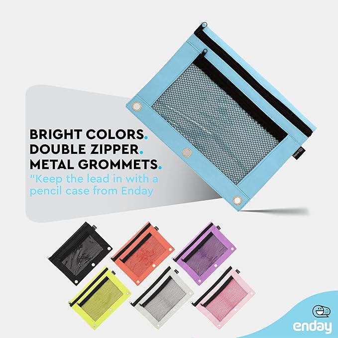 Enday Blue Pencil Pouch For 3 Ring Binder, Zippered Binder Pencil Pouches, 3 Ring Pencil Pouch for Binder, Pencil Case for Binder, Large Pencil Bags for School, Home, and Office