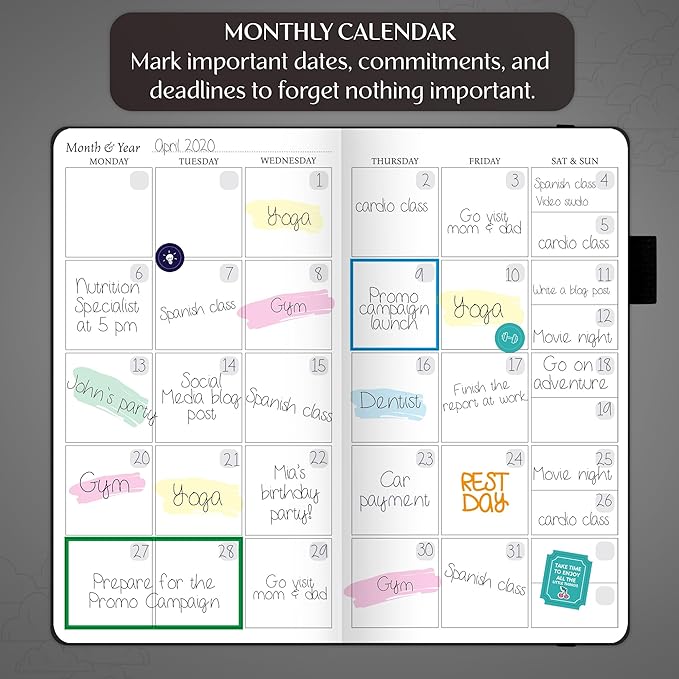 Legend Planner Pocket – Small Undated Monthly & Weekly Goal Journal and Calendar for Productivity, Mini Life Organizer Planner Perfect for Purse, Size: 3.5" x 6.2" Hardcover – Black