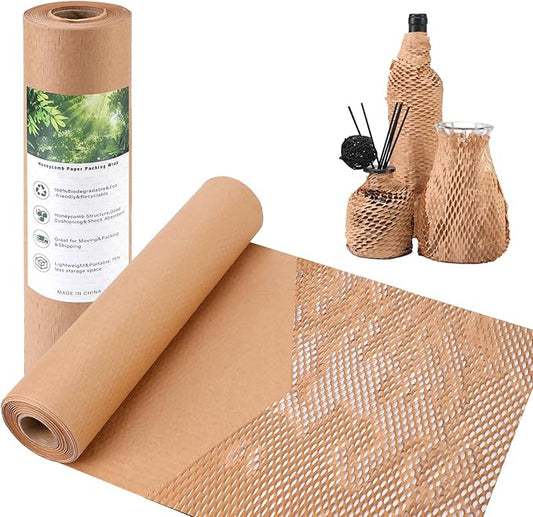 Honeycomb Packing Paper for Moving, 12 Inch x 50 Feet with 20 Fragile Stickers, Honeycomb Wrapping Paper Protective Shipping Supplies for Moving and Storage