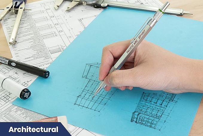 Pacific Arc Chromagraph Metal Mechanical Pencil .7 mm Silver Barrel Mechanical Pencil with Built In Lead Pencil Grade Indicator, Lead Pencil Holder for Drafting, Sketching, and Drawing