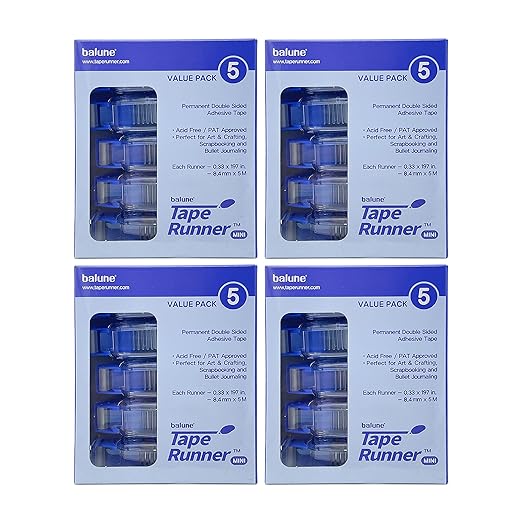 Tape Runner - Double Sided Adhesive with Dispenser Roller Included - Acid Free, Sticky, Clear & Transparent - Ideal for Scrapbooking, Crafts & More - Mini (197 inches per Cartridge), 20 Cartridges