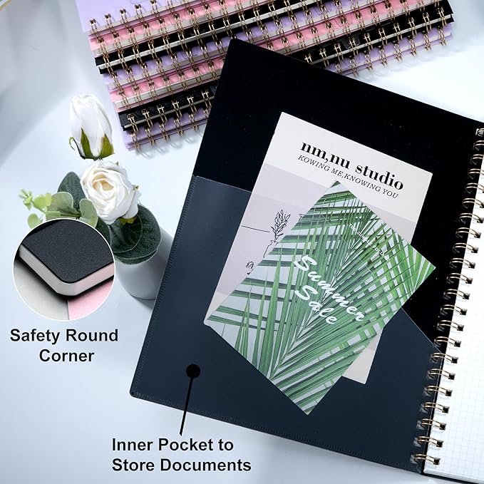 Yoment Graph Paper Notebook Spiral Notebook 8.5 x 11 A4 Large Grid Paper Notebooks, 100 GSM Thick Graph Paper, Plastic Cover Graphing Notebook for Work School Engineering, A4 Black