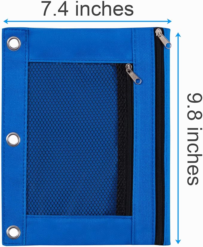 Sooez Pencil Pouch for 3 Ring Binder, 2 Pack Fabric Binder Pouch with 2 Pockets, Pencil Bags with Zipper and Reinforced Grommets, Pencil Cases for Binder