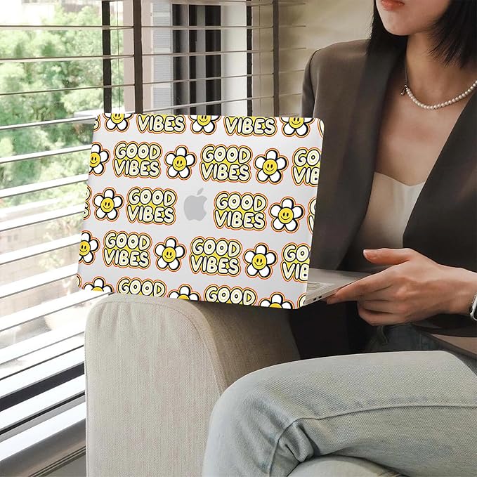 KEROM Compatible for MacBook Air 13 inch Case 2025 M4, 2024-2022 M3 M2 A3240 A3113 A2681, Cute Sleek Aesthetic Plastic Hard Shell with Keyboard Cover for MacBook Air 13.6 inch Case, Good Vibes