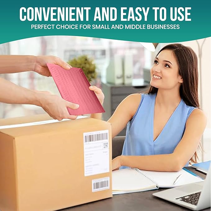 Levex - #000 4" x 8" [5 Pack] Pink Poly Bubble Mailers, Padded Envelope Mailers, Packing Envelope & Mailing Bags for Shipping
