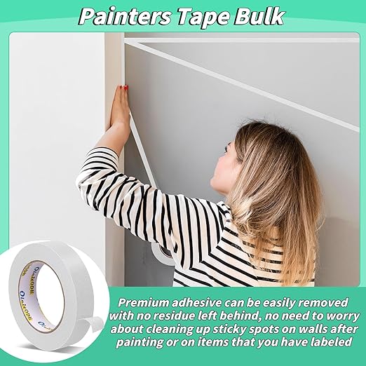 6 Rolls White Painters Tape Bulk 3 inch x 60 Yards, Total 360Yards, Painters Masking Tape No Residue Wall Painting Tape Artist Tape Trim Edge Finishing Tape for Wall Painting Decoration DIY Supplies