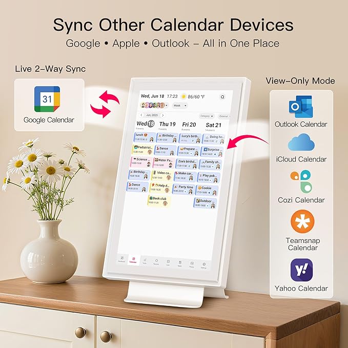15.6 Inch Digital Calendar, Full HD Touchscreen Smart Planner for Family Schedules - Wall & Desk Mount, Great for Seamless Daily Planning & Household Organization, with LED Reminder Light