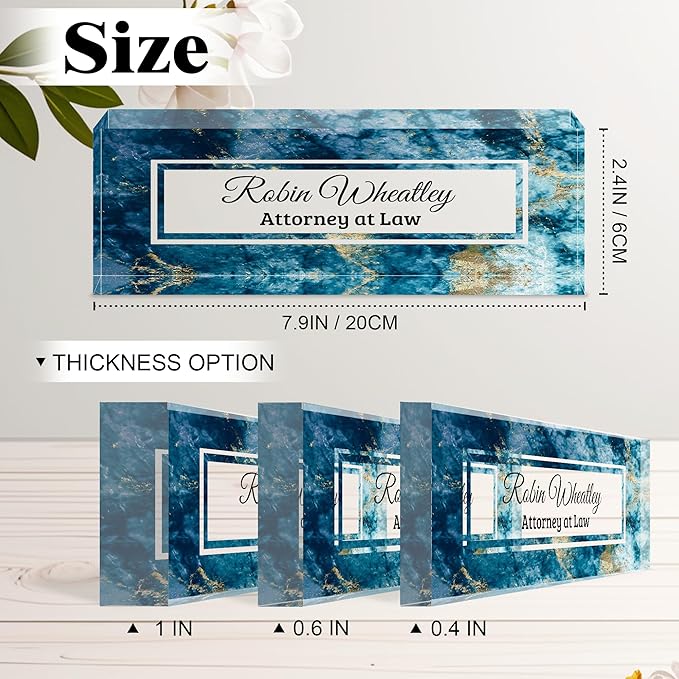 Ship Next Day-Custom Name Plate for Desk, Desk Name Plate Personalized, Acrylic Office Desk Accessories, Appreciation Gifts for Coworkers Employee Teachers Boss Women Men (Blue Marble)