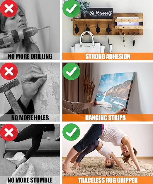 2 Rolls Double Sided Tape Heavy Duty - 240" x 1.2" & 0.8" - Removable Nano Tape for Poster Carpet Picture Hanging Strip Rug Wall Outdoor - Clear & Strong Adhesive Multipurpose Mounting Tape - 20 Feet