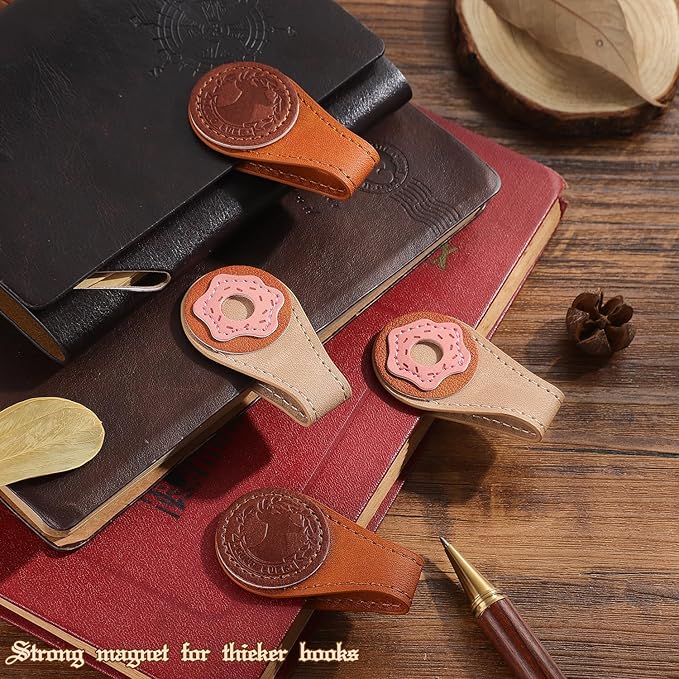 2PCS Vintage Magnetic Leather Bookmark, Leather Magnetic Bookmarks for Women, Magnetic PU Bookmarks Clip Book Accessories