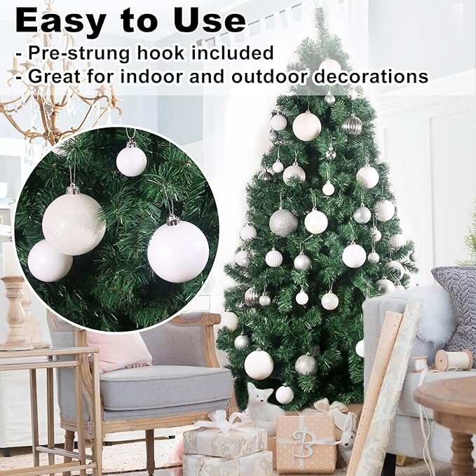 White 3.2" Large Christmas Balls - Christmas Tree Decoration Ornaments Shatterproof Hanging Balls for Birthday Halloween Holiday Wedding Decorations Set of 10pcs
