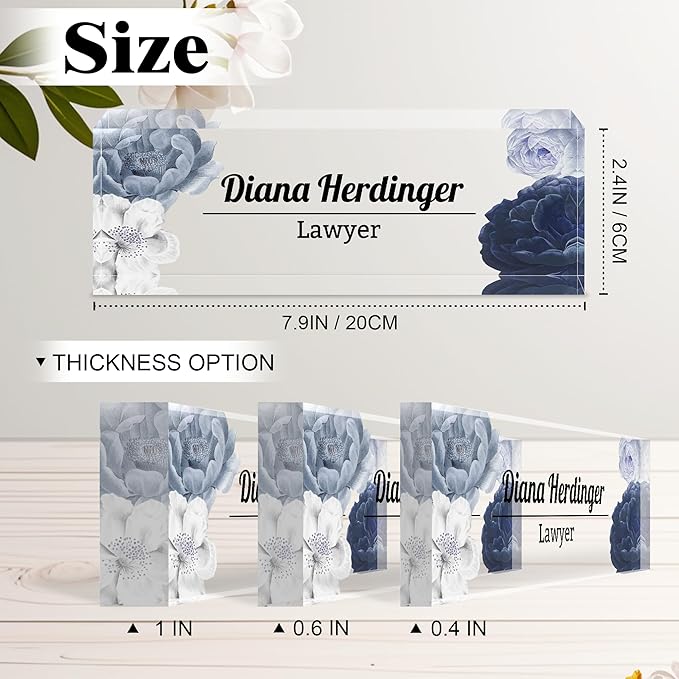 Ship Next Day-Custom Name Plate for Desk, Desk Name Plate Personalized, Acrylic Office Desk Accessories, Appreciation Gifts for Coworkers Employee Teachers Boss Women Men (Vintage Flowers)