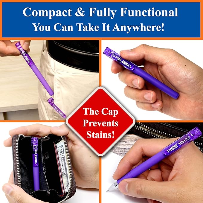 THINK2MASTER [24 Pens - Purple Ink Think2 0.5mm Pocketable Mini Gel Pens. (24 Purple) Fine Point Small Rollerball Pens with Smooth Quick Drying Ink.