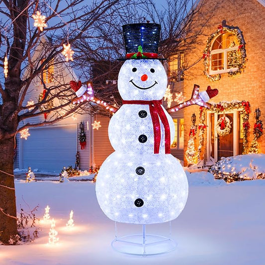Tangkula 6 FT Pre-Lit Christmas Snowman w/Built-in Lights, Xmas Snowman w/Black Hat, Branch Hands & Snowflake Patterns, Zip Ties & Ground Stakes, Decorative Christmas Snowman for Yard, Garden