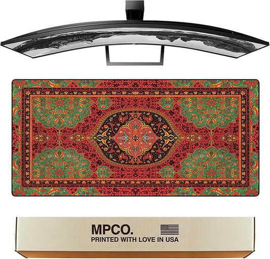 MPCO. Arabic Textiles Large Gaming Desk Pad - 36" x 17" Duraglyde Fabric Crimson-Lotus Desk Mats - Non-Slip, Washable, Smooth Glide for Precision Gaming & Work