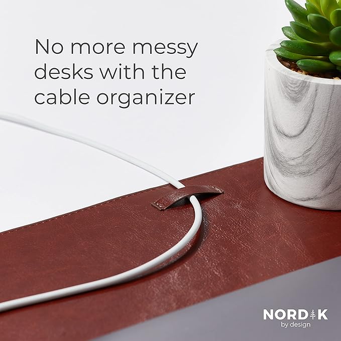 Nordik Leather Desk Mat - Whiskey Brown - Cable Organizer - Premium Mouse Mat & Desk Pad Protector - 35 X 17 Inch - Felt Vegan Leather - Large Office Mouse Pad & Blotter