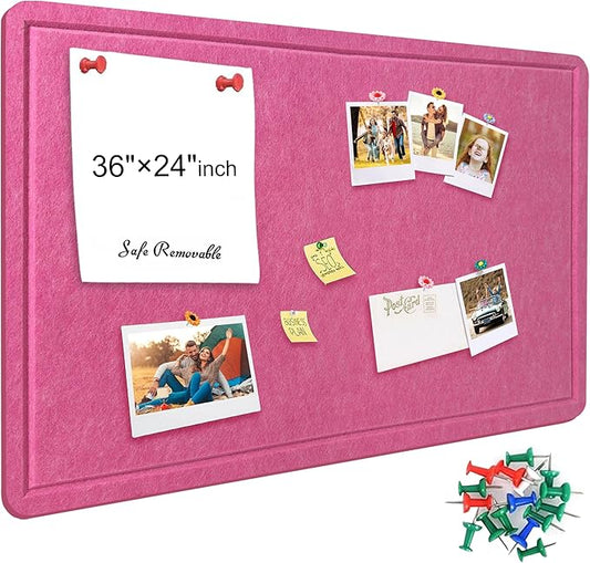 Large Bulletin Board - Foldable 36x24 Inches Cork Board Alternative with 20 Push Pins, 3' x 2' Self-Adhesive Felt Bulletin Board for Wall, Home Office Classroom Decor