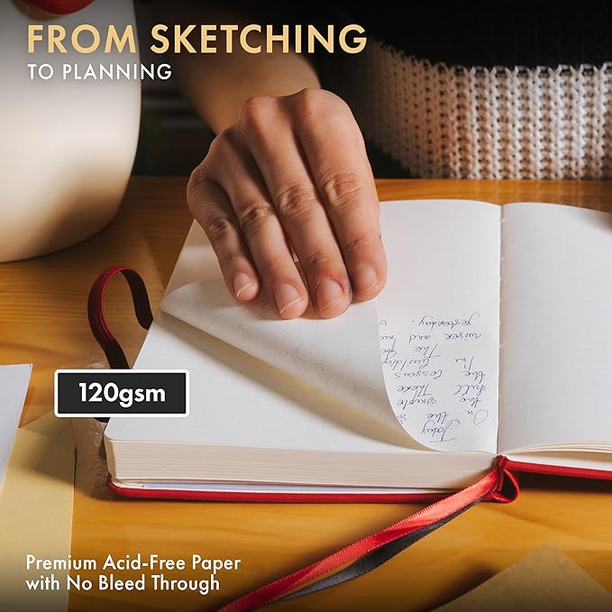 Wordsworth & Black A5 Bullet Dotted Journal 216 Dotted Pages, Hardcover Grid Dot Leather, 120 GSM Paper, Journaling Notebook for Work & Sketching, Journals for Women, Men - Gifts Box Included Red