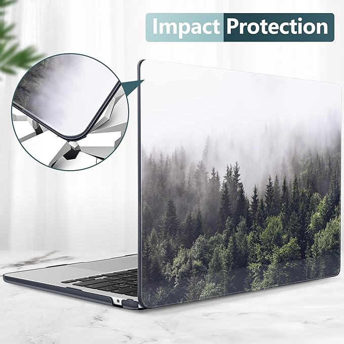 DONGKE Compatible with M4 MacBook Air 15 inch Case 2025 2024 2023 A3241 A3114 A2941 M3 M2 Liquid Retina Display Touch ID, Plastic Hard Case & Keyboard Skin & Screen Protector- Forest