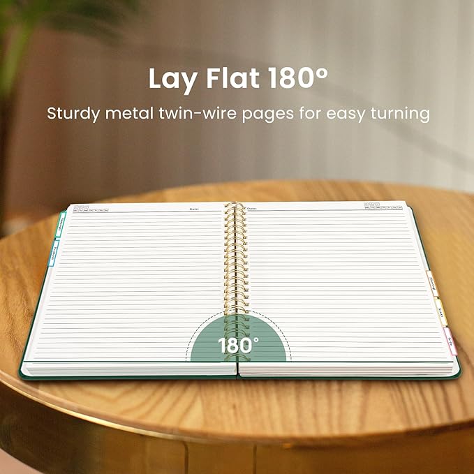 Hardcover Spiral Journal Notebooks for Work With Removable Dividers & Tabs, 8.5"x11" 5 Subject Notebook for Note Taking & Organizer, A4 College Ruled Lined Journal for Women & Writing, Dark Green, 280 Pages