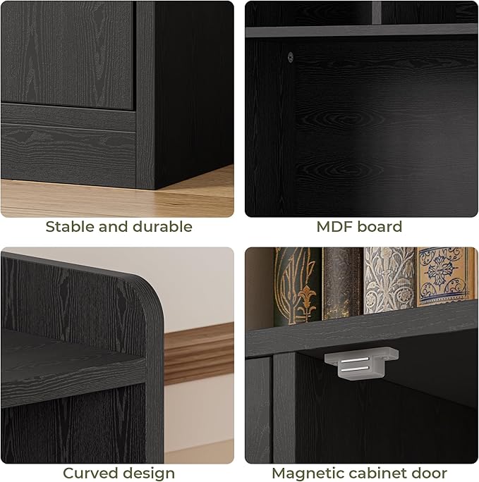 IRONCK Bookshelves and Bookcase, 6 Tiers Large Bookshelf with 4 Doors, Floor Standing Tall Display Storage Shelves for Home Office, Living Room, Bedroom, Black