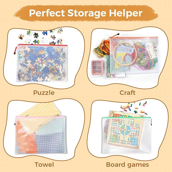 Umriox 24 Pack 12 Colors Zipper Pouches for Organizing, A3 Size (16.9 x 12.4), Big mesh Bags,Zipper Bags for Puzzles & Board Game Storage, Office Supplies Travel Toiletries