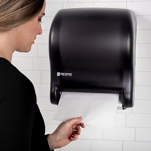 San Jamar Classic Tear-N-Dry Essence Plastic Paper Towel Dispenser, Towel Dispenser for Bathroom, 9.75 X 14.75 X 12.25 Inches, Black Pearl