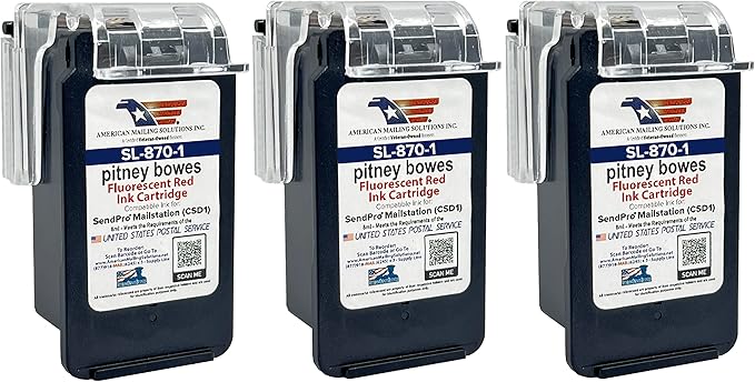 AMERICAN MAILING SOLUTIONS INC. | 3-Pack | PB SL-870-1 Red Fluorescent Ink Cartridge Replacement for SendPro Mailstation (CSD1) Postage Meter…