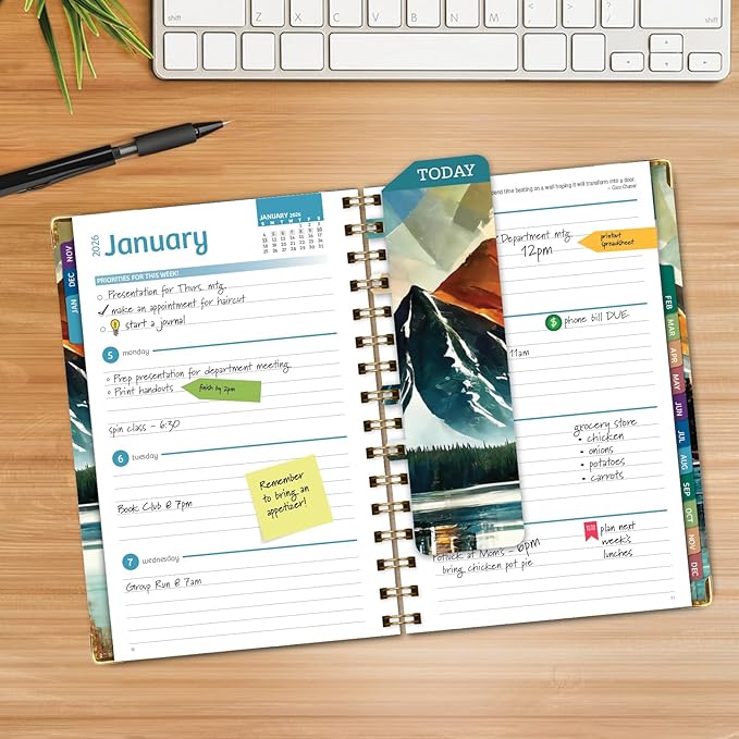 HARDCOVER 2026 Planner, 5.5"x8": 14 Months (November 2025 - December 2026), Daily Weekly Monthly Planner, Yearly Agenda, Bookmark, Pocket Folder and Sticky Note Set (Lake View)