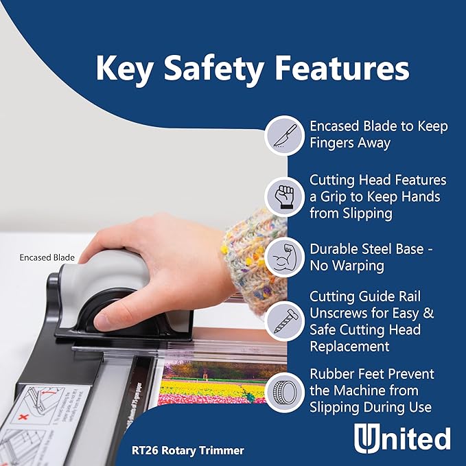 United Office Products RT26 Commercial Rotary Paper Trimmer, Sturdy Metal Base, 26" Cut Length, 15 Sheet Capacity, Paper Cutter for Offices, Schools and Crafts