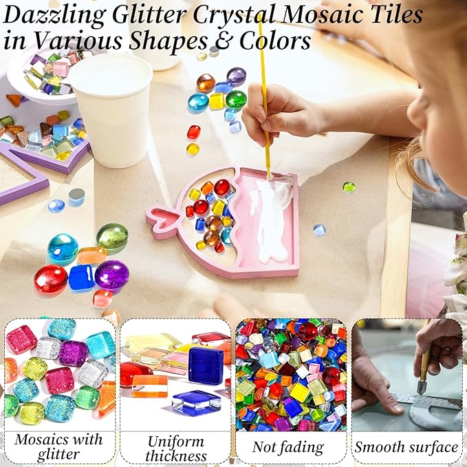 1000 Pcs Colorful Irregular Crystal Mosaic Tiles, 2.2lb Tiny Mosaic Tile DIY Hobbies Children Handmade Crystal Craft for Craft Bathroom Kitchen Home Decoration DIY Art Projects