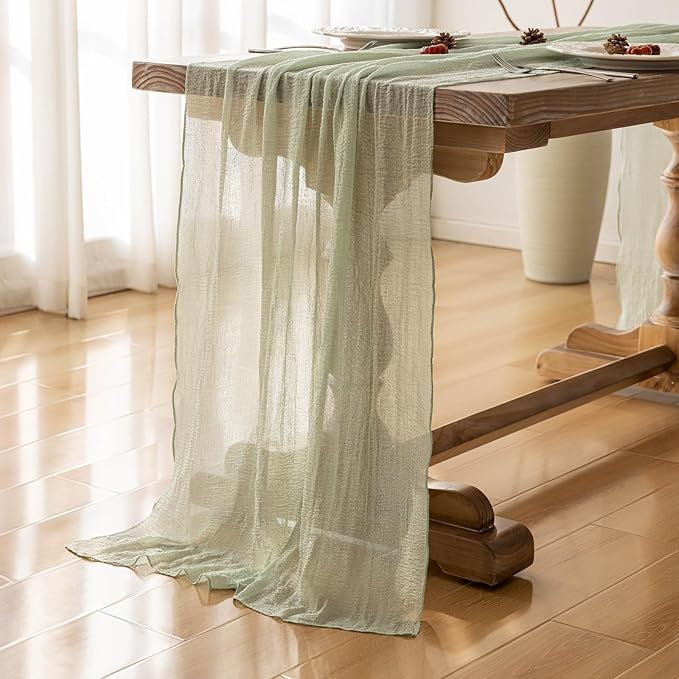 10pcs Cheesecloth Table Runner Sage Green Gauze 120 Inch 10 FT Rustic Boho Cheese Cloth Runner for Wedding Baby Shower Bridal Shower Party Long Sheer Centerpiece Home Decoration