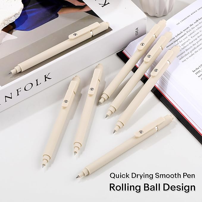 RIANCY Aesthetic Pens Beige Pens 5Pcs 0.5mm Quick Dry Black Ink Gel Pens Fine Point Smooth Writing Cute Pen Japanese Stationary Home Work Essentials Nurse School Gifts Office Supplies