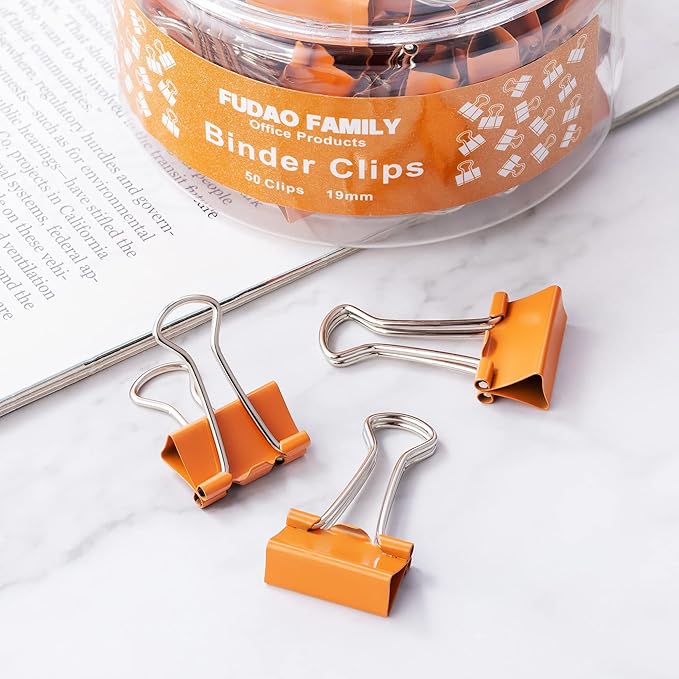 Small Orange Binder Clips, 3/4 Inch (19mm), 50 Pack Mini Clips