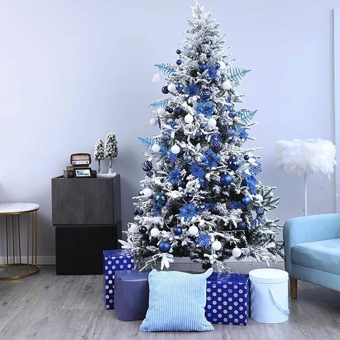 Christmas Balls Ornaments -36pcs Shatterproof Christmas Tree Decorations with Hanging Loop for Xmas Tree Wedding Holiday Party Home Decor,6 Styles in 3 Sizes(Blue)