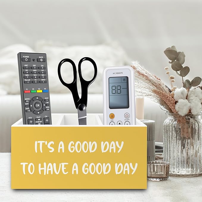 Inspirational Pen Pencil Holder Organizer for Desk, Inspirational Gifts for Women, It's a Good Day to Have a Good Day Motivational Wooden Box Sign for Home Office Desk Tabletop Decorations