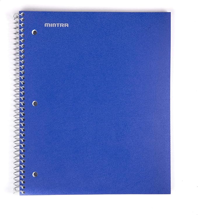 Mintra Office Durable Spiral Notebooks, 1 Subject, (Blue, College Ruled 12pk), 100 Sheets, Poly Pocket, Moisture Resistant Cover, School, Office, Business, Professional