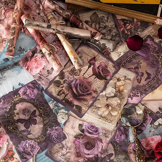 180 Sheets Scrapbook Paper,6 Pack(60 designs) Rose Story Style Mixed Media Collage Paper For Scrapbooking, Junk Journals, Card Making And Decoupage,3.9x5.5 Inch