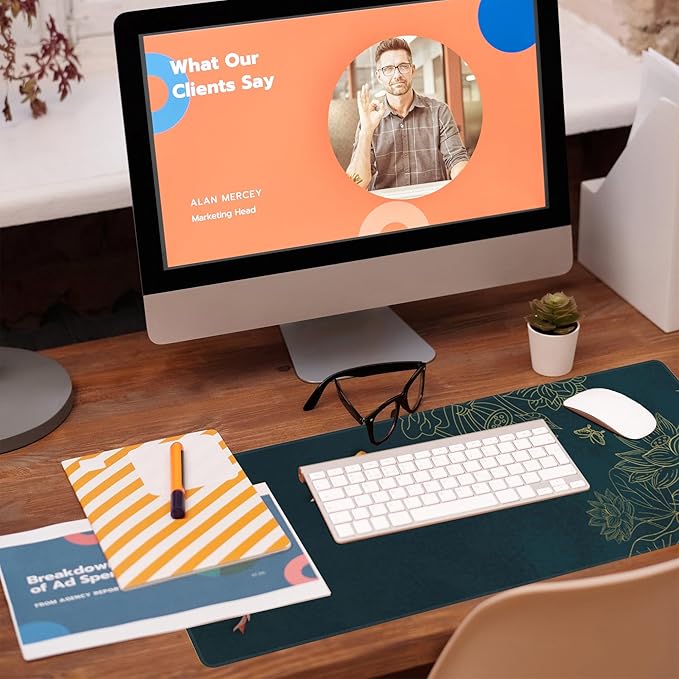 Large Gaming Mouse Pad, Koi Fish Ink Painting Desk Mat, Golden Line Lotus Desk Pad, Extended Big Computer Keyboard Mouse Pad with Non-Slip Base and Stitched Edge, 31.5"x11.8"