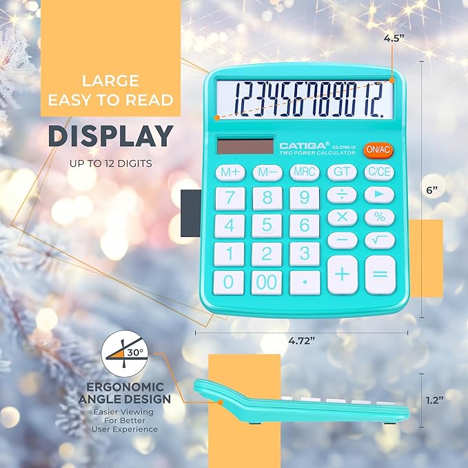 CATIGA Desktop Calculator 12 Digit with Large LCD Display and Sensitive Button, Solar and Battery Dual Power, Standard Function for Office, Home, School, CD-2786