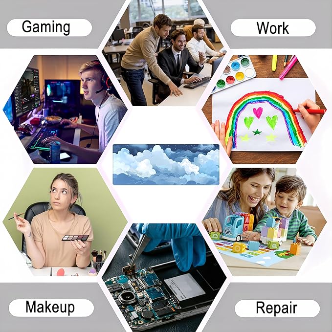 Desk Mat Blue and White Puffy Clouds Desk Pad Cute Gaming Mouse Pad XL Large Mousepad Anime Desk Matt for Desktop, Laptop Computer Keyboard Mouse Mat for Women Office Decor Accessories 31.5x11.8 in