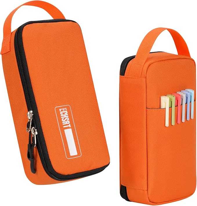 ECHSRT Big Pencil Case, Aesthetic Portable Zipper Pencil Bag with Hidden Pocket, Special Pouch for Men Women Adults, Stationery Organizer Pen Cases for Office Travel, Orange
