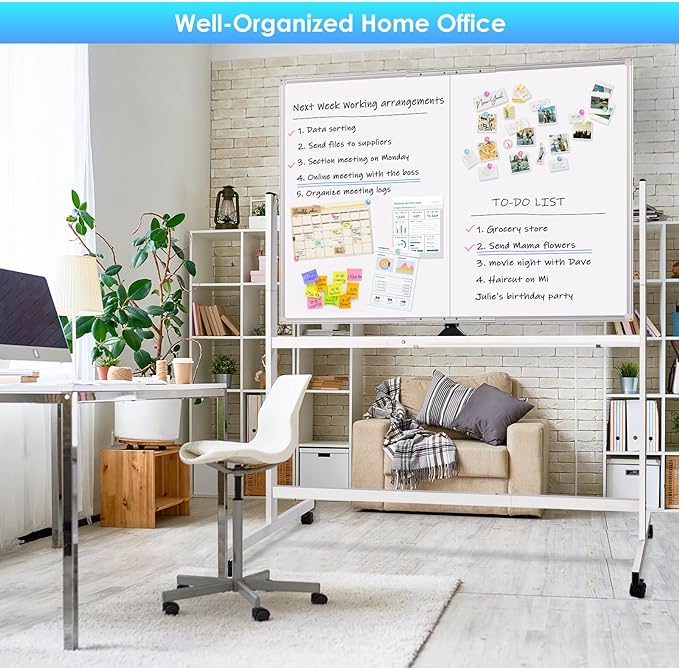 maxtek Rolling Whiteboard, 48x36 Large Magnetic White Board with Stands, Big Double-Sided White Board Dry Erase on Wheels for Homeschool, Home Office, Office, School (Silver, 48 x 36)