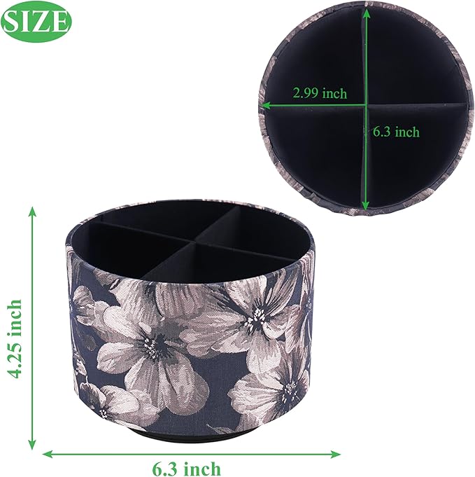 QIELIZI Round Leather Art Supply Organizer,Remote Control Holder,360 Degree Rotating,Multi-Functional Pencil Holder,4 Compartments Desktop Stationary Organizer(1-Dahlia Light Brown)