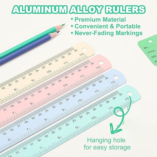 PATIKIL 20cm/8" Metal Ruler, 2 Pack Aluminum Alloy Rulers with Centimeters, Millimeters, Inches and Conversion Table Straight Edge Ruler for Writing Machinist Drafting, Purple