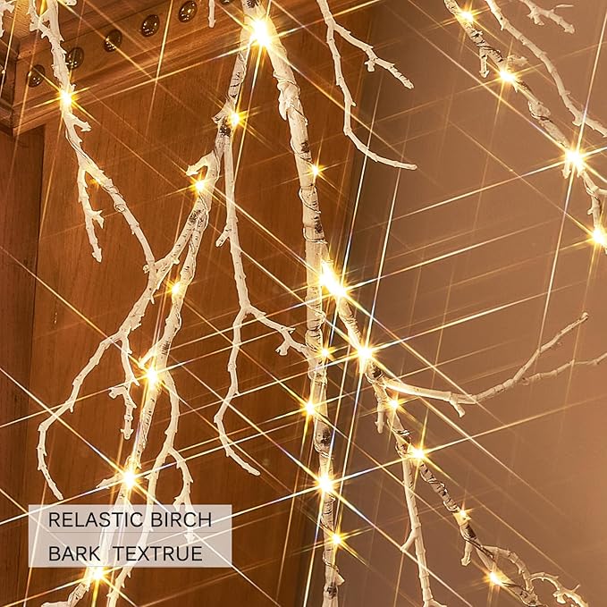 Hairui Lighted Birch Garland 6FT 120 LED Fairy Lights Plug in Pre-lit Twig Vine Lights for Christmas Fireplace Mantle Table Decoration Indoor Outdoor