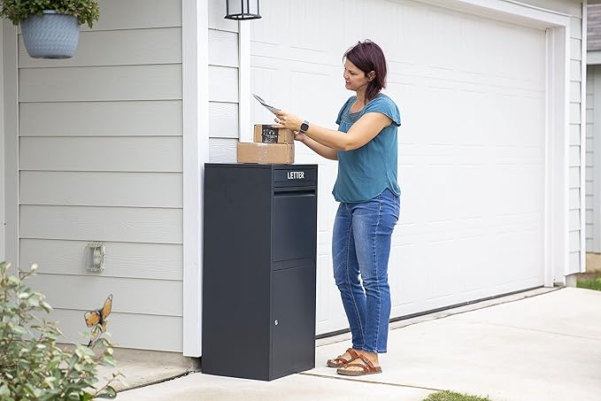 Package Delivery Boxes for Outside, Extra Large Capacity Modern Mailbox, Outdoor Freestanding Porch Box for Package (Black)